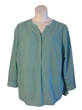Talbots 1X Bluish Green Textured Dot Shirt Top Blouse